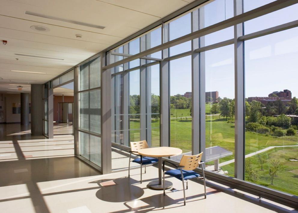 photo of 2nd floor hallway in Multidisciplinary Research Building