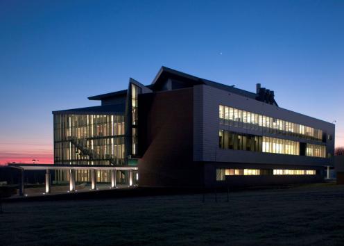 nighttime exterior view of Multidisciplinary Research Building